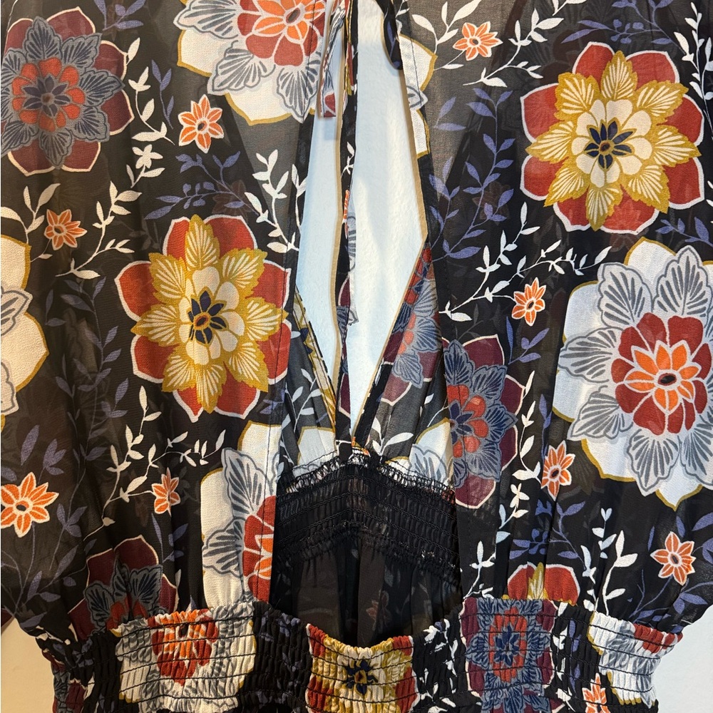 Forever 21 Black Maxi Dress with Red, Gold, Cream Floral Print - Picture 8 of 12